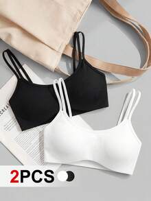 Cheerettes 女款大尺碼純色時尚極簡運動內衣 2 件套 - 黑與白 - 查看 2