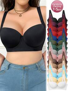 LustreForm Plus Size Underwire Bra Comfortable Anti-Slip Wide Strap Blind Box Random 1/2/3pcs - Multicolor - View 3