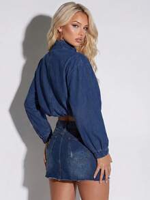 Normani Jaket Denim Kasual Lengan Panjang Pendek untuk Wanita - Medium Wash - View 2