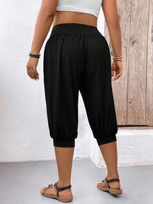EMERY ROSE Plus Size Women's Solid Color Elastic Ankle Pants - Black - View 2