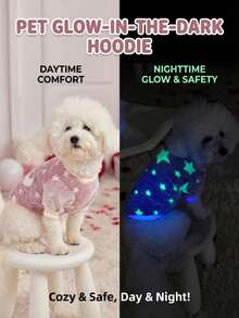 PETSIN 1 Pc Pet Pink Star & Moon Flannel Print Luminous Fleece Thick Warm Crew Neck Sweatshirt For Dogs, Autumn/Winter - Multicolor - View 13