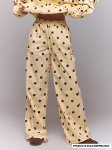 MUSERA Cream Polka Dot Nylon Wide Leg Jogger Pants - Yellow - View 2