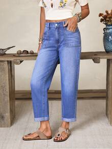 EMERY ROSE Women's Casual Washed Tapered Jeans - Blue - View 5