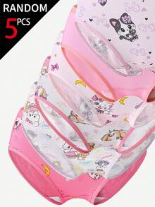 SHEIN 5条/包 女童什锦印花纯棉三角裤，图案包括爱心、蝴蝶结、兔子 - 彩色 - 查看 3