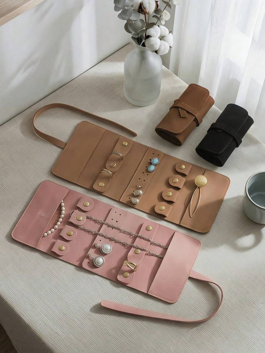 Haus Hana 1 pezzo Borsa organizer da viaggio portatile con più scomparti, pieghevole, per anelli, collane, orecchini, bracciali, con chiusura sicura, accessori compatti, elementi essenziali da viaggio, regalo per le donne