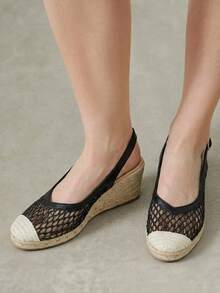 Styleloop Ladies, Rubber Band Cross Strap, Straw Rope, Sandals, High Heels. - Black - View 6
