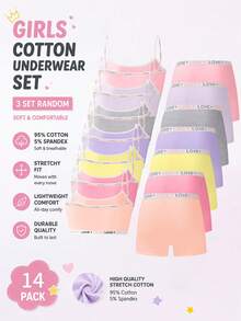 7 Sets Aleatorios de 3 Piezas Conjunto de Camiseta de Tirantes con Letras en Contraste de unicolor Básico Simple & Conjunto de Ropa Interior de Shorts para Niñas Adolescentes - Multicolor - Ver 2