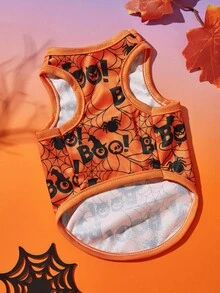 PETSIN 1pc Big Eyes BOO Spider Web Little Bat Printed Pet Tank Top Halloween Pet Soft Breathable Anti Hair Pet Clothes - Multicolor - View 6