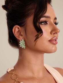 Altistry 1 Pair Bohemian Alloy & Glass Crystal Rhinestone Fashion Elegant Ladies High-End Luxury Exaggerated Earrings - Grass Green - View 3