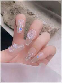 100/200/500Pcs 3D White Camellia Rose Resin Nail Charms – Iridescent Flatback Gems For DIY Press-On Nails, Phone Case Craft Decor - Multicolor - View 10