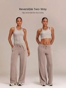 GLOWMODE Double Glow Waist-Length Two-Tone Reversible Tank Top With Removable Cups Daily Casual - Khaki - View 2