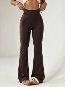 Dewbera Dewbera Celana Olahraga Wanita Serbaguna Warna Polos Model Flare - Coklat - View 2