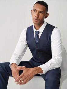 Manfinity CityGents Men 1pc Chain Detail Waistcoat & 1pc Tailored Pants, Formal, Ceremony - Navy Blue - View 7