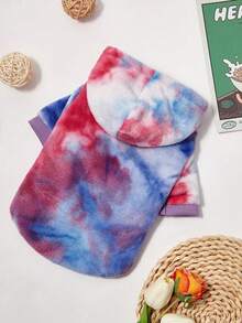 PETSIN 1pc Pet Cat/Dog Warm Plush Tie-Dye Hoodie Sweatshirt, Fashionable In Blue/Red Color - Multicolor - View 12