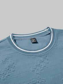 Manfinity Homme Camiseta de punto jacquard de unicolor con textura, cuello y puños acanalados para hombre - Neblina azul - Ver 4