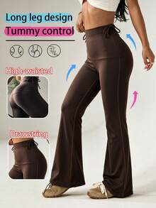Dewbera Dewbera Celana Olahraga Wanita Serbaguna Warna Polos Model Flare - Coklat - View 1