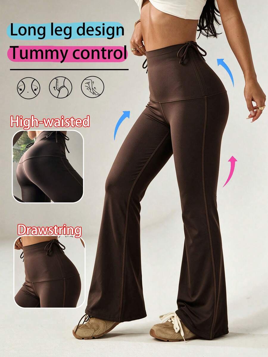 Dewbera Dewbera Celana Olahraga Wanita Serbaguna Warna Polos Model Flare - Coklat - View 1