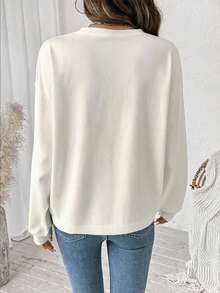 SHEIN LUNE 女款卡通圖案休閒日常長袖衛衣 - 白色 - 查看 2