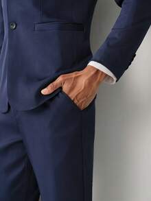 Manfinity CityGents 男士單排扣商務休閒正式西裝套裝，正式、儀式 - 藏蓝色 - 查看 8