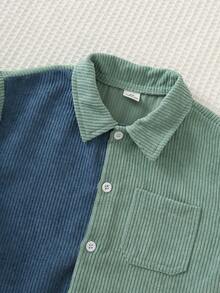 SHEIN Kids Youngboy Minimalist Casual Classic Colorblock Corduroy Jacket Shirt - Multicolor - View 4