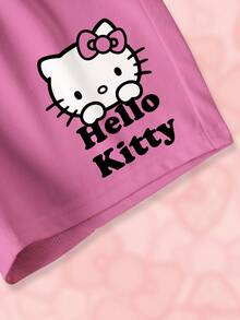 HELLO KITTY AND FRIENDS | SHEIN 女童条纹圆领短袖T恤和短裤休闲套装 - 白色 - 查看 6