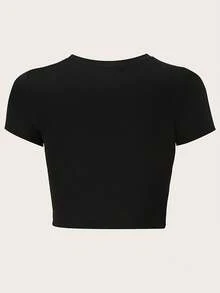 Fiercella Fiercella Summer Short Sleeve Letter Print Slim Fit T-Shirt HOT GIRLS READ BOOKS - Black - View 3