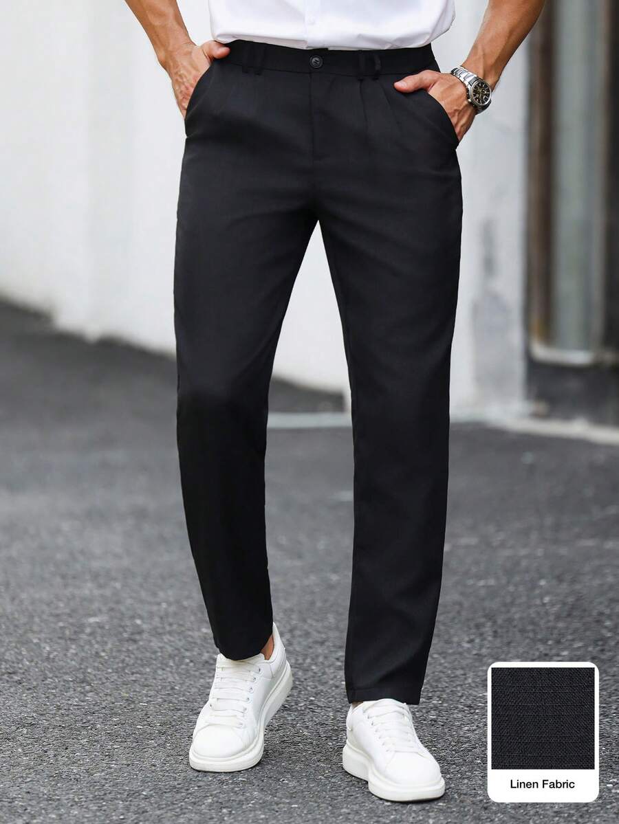 Manfinity Mode Men's Solid Color Casual Business Suit Pants, Suitable For Daily Commute, Relaxed Work Environment Or Semi-Formal Occasions, Also An Ideal Gift For Boyfriend And Husband - Black - View 1
