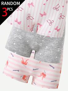 SHEIN 【3件隨機款】女童可愛俏皮快樂卡通蝴蝶結愛心印花純棉四角內褲，冬季嬰兒粉 - 彩色 - 查看 8
