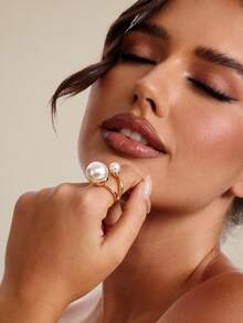 Altistry 1pc Fashionable Minimalist Pearl Ring, Suitable For Women's Daily Wear And Gift - White - View 6