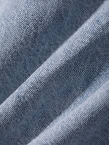 Livesso Atasan Denim Wanita Katun Leher V Lengan Panjang Warna Biru Polos Kerah Ruffle Besar Kancing Depan Potongan Ramping Pinggang Ramping Musim Gugur - Biru - View 5