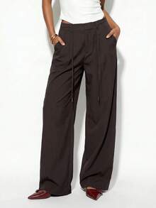 Normani Women's Casual Versatile Commute Solid Color Long Pants Teachers' Day Business Business Office Dark Brown Autumn - Coffee Brown - View 6