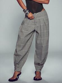 Normani Women's Plaid Pocket Casual Versatile Daily Travel Long Pants - Brown - View 5