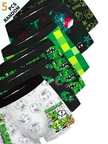 (Random 5pcs) Boys Teen Football Game Machine Universe Cool Full Print Retro Street Fashion Soft Comfortable Boxer Briefs - Multicolor - View 5