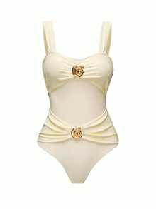 Bonvoyette 1pc High Quality Women's Triangle One-Piece Swimsuit + Mesh Skirt, Slimming, Sun Protection, Hot Spring Outfit - Apricot - View 5