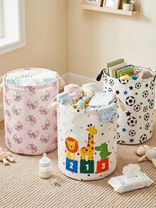 Cozy Pixies 1 Piece, Cute Little Animal Pattern Printing Large Capacity Foldable Round Foldable Round Storage Dirty Clothes Basket Storage Basket, Portable And Ea - Multicolor - View 3