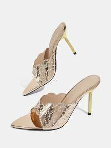CUCCOO TILAWA Elegant Metal Pointed Women's High Heels - A Delicate Rhinestone Design With A Slip-On Design, Perfect For Parties And Formal Events, Stilettos - Rose Gold - View 7