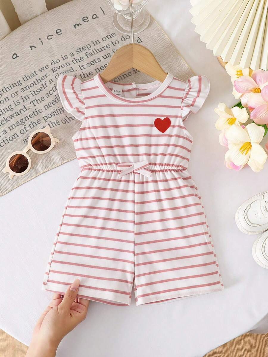 SHEIN Playful Pals Infant Girls Casual Striped Romper Spring/Summer