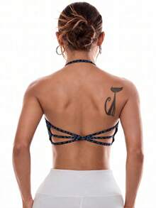 Slayform Slayform Women's Leopard Print Daily Fitness Halter Neck Sports Bra - Iron Gray - View 1