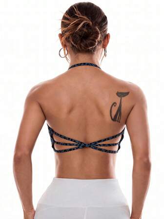 Slayform Women's Leopard Print Daily Fitness Halter Neck Sports Bra