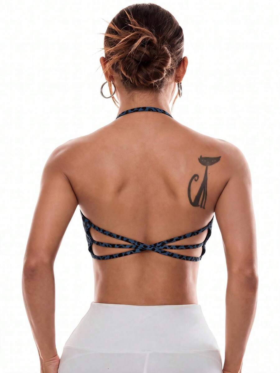 Slayform Slayform Women's Leopard Print Daily Fitness Halter Neck Sports Bra - Iron Gray - View 1