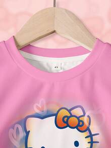 HELLO KITTY AND FRIENDS | SHEIN Cartoon Print T-Shirt And Shorts Set For Young Girls - White - View 3