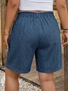 Comfylo Plus Size Minimalist Deep Blue Pants Suitable For Summer - Multicolor - View 2