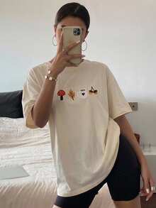 FRIFUL Women's Spring/Summer 100% Cotton Solid Color Short Sleeve Embroidered Printed Loose Casual Versatile T-Shirt - White - View 10