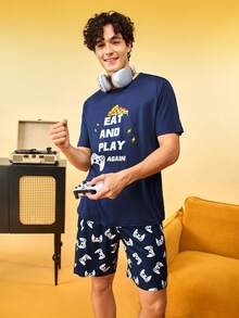Notgurli Men's Letter Print Short Sleeve T-Shirt And Shorts Loungewear Set - Multicolor - View 6