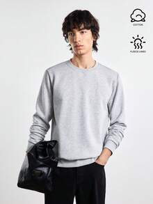 Merionis 男士休閒百搭素色圓領長袖套頭運動衫 - 淺灰色 - 查看 2