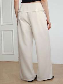 Dazy-Less High Waist White Solid Color Ruffle Waist Design Loose Wide Leg Casual Women's Long Pants Fall - White - View 2