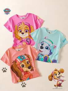 Maija Kids SHEIN | PAW Patrol Maija Kids 女童卡通印花圓領短袖T恤 3件/套 - 彩色 - 查看 1