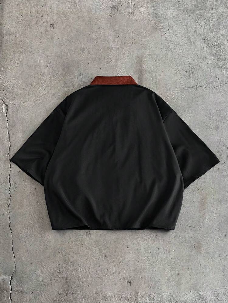 AXEPEAK Men's Summer Casual Contrast Collar Shirt - Black - View 3