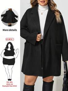 SHEIN CURVE+ Plus Size Casual Versatile Wool Blend Coat, Autumn/Winter - Black - View 1