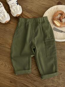 SHEIN LMoss Kids 男嬰白色丹寧修身錐腳長褲 - 軍綠色 - 查看 5